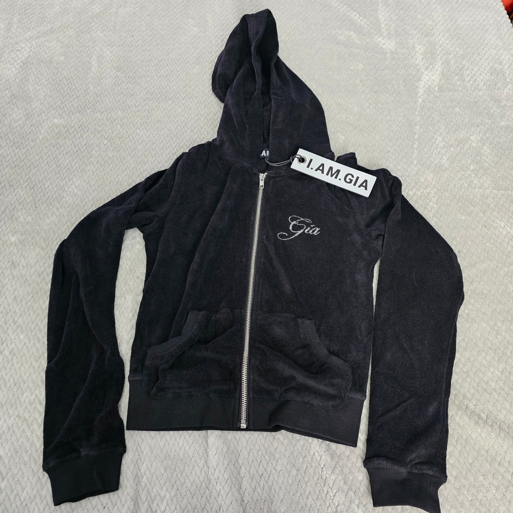 I.AM.GIA Kameron Jacket Black Rhinestone Logo Zip Up Hoodie XS  NEW